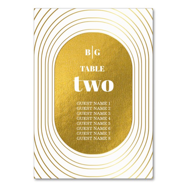 White & Gold Modern Minimalist Arch Wedding Table Number (Front)