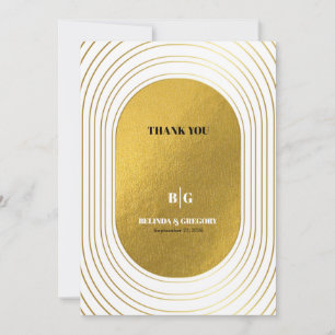 White & Gold Modern Minimalist Arch Wedding Thank You Card
