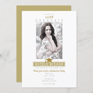 White Gold Modern Photo Graduation Party Invitation
