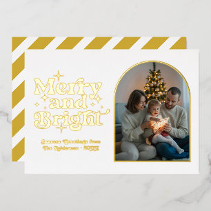 White & Gold Modern Retro Christmas Photo Foil Holiday Card