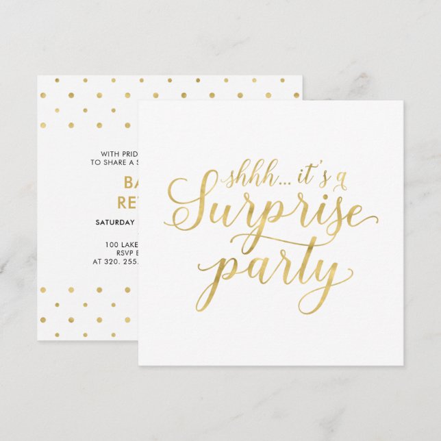 White & Gold | Modern Surprise Retirement Party Invitation (Front/Back)