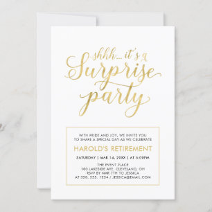White & Gold   Modern Surprise Retirement Party Invitation