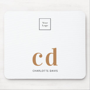 White gold monogram initials business logo mouse mat