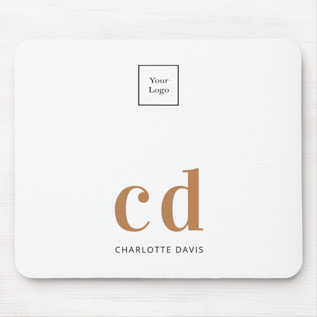 White gold monogram initials business logo mouse mat (Front)