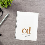 White gold monogram initials modern 2025 planner<br><div class="desc">A stylish white background,  golden and black text. Personalise and add your monogram initials,  name and a year (any year)</div>