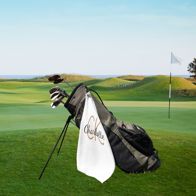 White gold monogram initials name minimalist golf towel (Creator Uploaded)