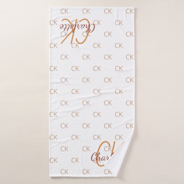 White gold monogram initials name script elegant bath towel (Bath Towel)