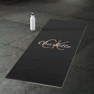 White gold monogram initials name script elegant yoga mat
