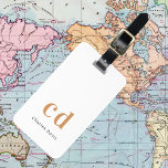 White gold monogram name initials  modern luggage tag<br><div class="desc">A classic chic white background. Personalise and add your monogram initials written with golden block letters and your name in black and golden. Modern,  trendy and simple. 
Back: add your contact information.</div>