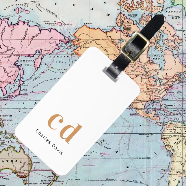 White gold monogram name initials  modern luggage tag (Creator Uploaded)