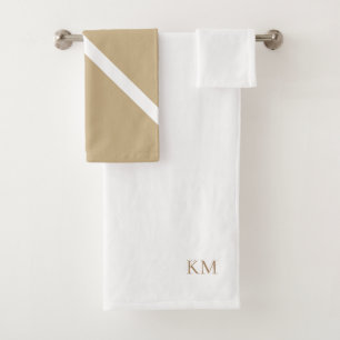 White & Gold Monogram Wedding Gift Bath Towel Set