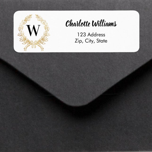 White gold monogram wreath return address (Creator Uploaded)