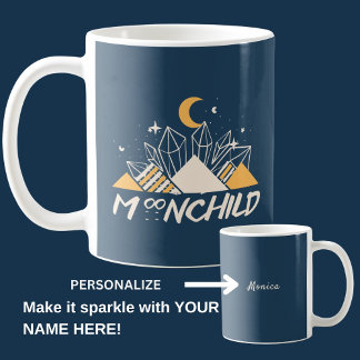   White Gold Moon Child Pyramids And Crystal  Coffee Mug