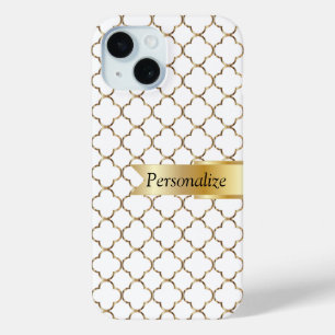 White & Gold Moroccan   DIY Name iPhone 15 Case