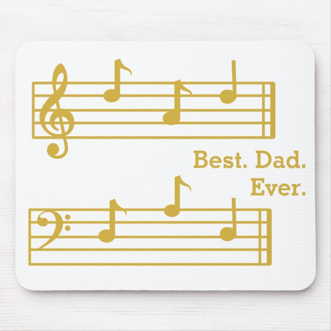 WHITE GOLD MUSIC NOTES BEST DAD EVER TREBLE BASS MOUSE MAT (Front)