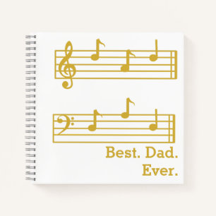 WHITE GOLD MUSIC NOTES BEST DAD EVER TREBLE BASS NOTEBOOK