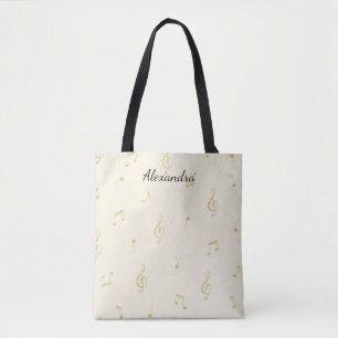 White Gold Music Notes Tote Bag