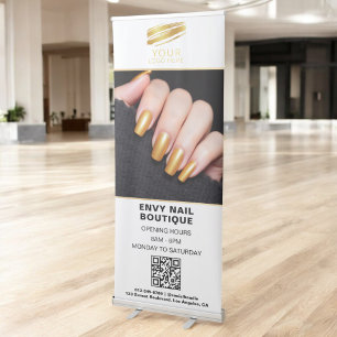 White Gold Nail Salon QR Code Photo Logo Retractable Banner
