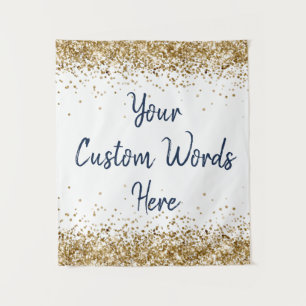 White Gold Navy Backdrop Personalised Photobooth Tapestry