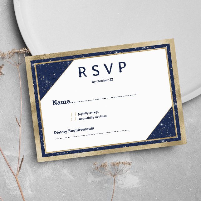 White gold navy blue glitter geometric RSVP Invitation (White gold navy blue glitter geometric RSVP )