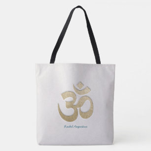 White & Gold OM Symbol Yoga Mediation instructor Tote Bag