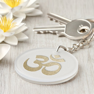 White & Gold OM Symbol YOGA Meditation Instructor Key Ring