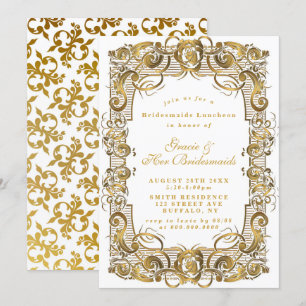 White Gold Ornament Bridesmaids Luncheon Invites