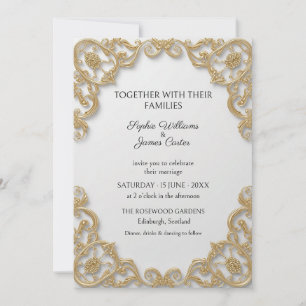 White Gold Ornate Filigree Wedding Invitation