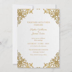White Gold Ornate Lace Wedding Invitation