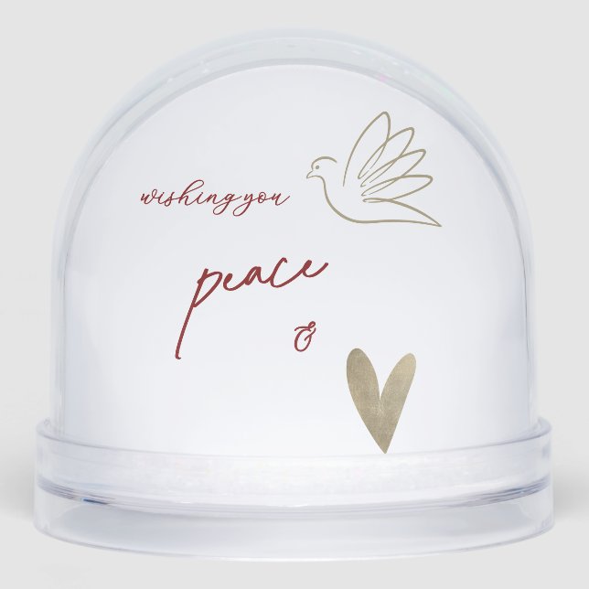 White & Gold Peace & Love Photo Year Snowglobe (Front)