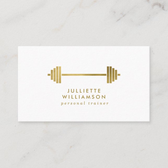 White & Gold Personal Trainer Social Media Business Card (Front)