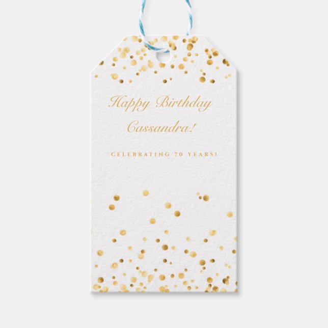 White & Gold Personalised Birthday Gift Tags (Front)