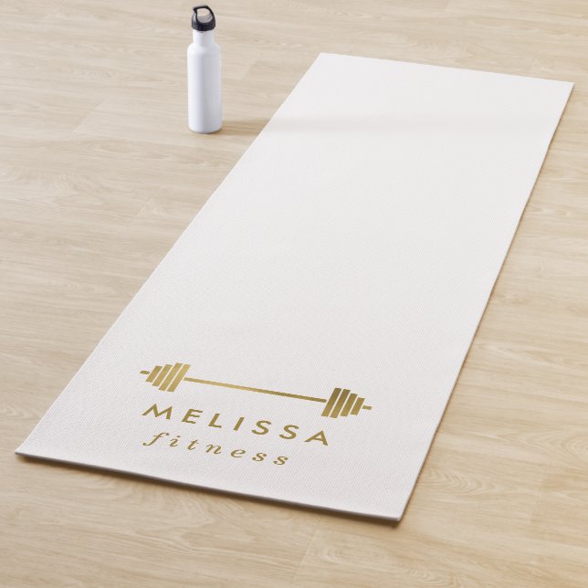 White & Gold Personalised Fitness Brand Yoga Mat (In Situ)