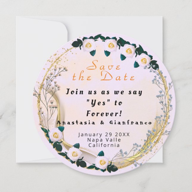 White Gold Personalised Floral Elegant Wedding  Invitation (Front)