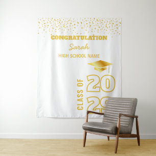 white & Gold Personalised Graduation Party Custom Tapestry