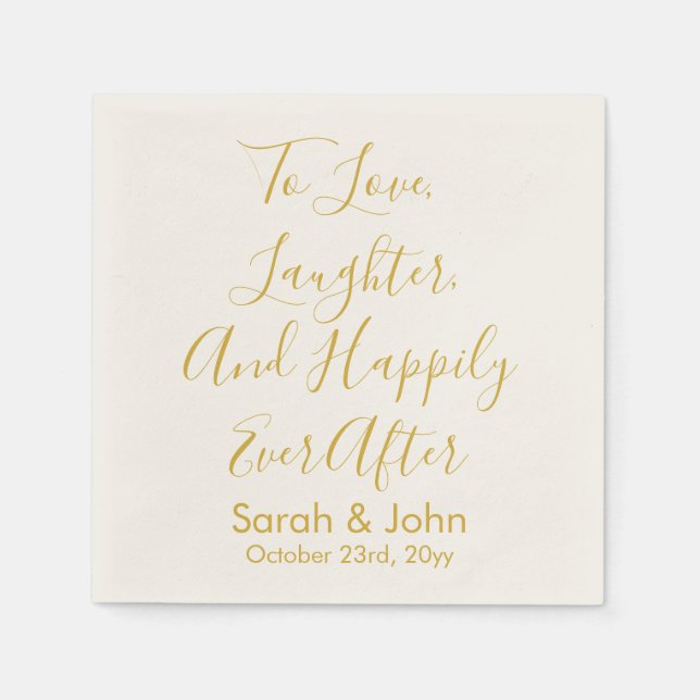 White Gold Personalised Script Wedding Reception  Napkin (Front)