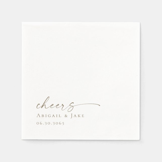 White & Gold Personalised Wedding Napkins  (Front)