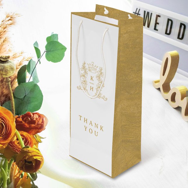 White gold photo crown monogram wedding wine gift bag (Creator Uploaded)