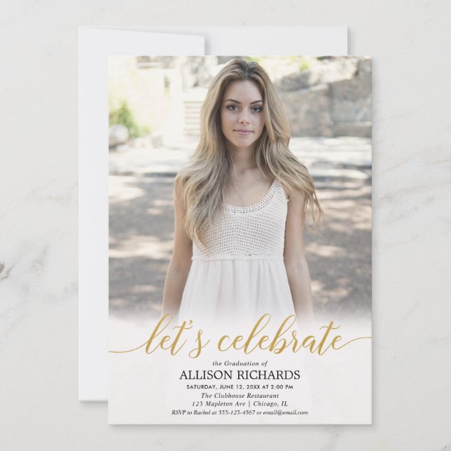 White gold photo graduation party, Let's celebrate Invitation (Front)