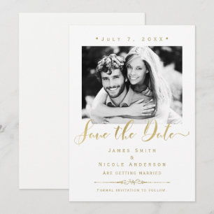 White & Gold Photo Modern Wedding Save the Date Invitation