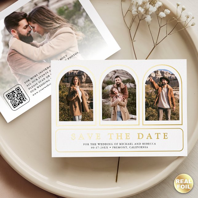White Gold Photo QR Code Wedding Save the Date (Creator Uploaded)