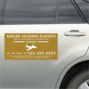 White & Gold Plane Icon, Airline Advertising Car Magnet