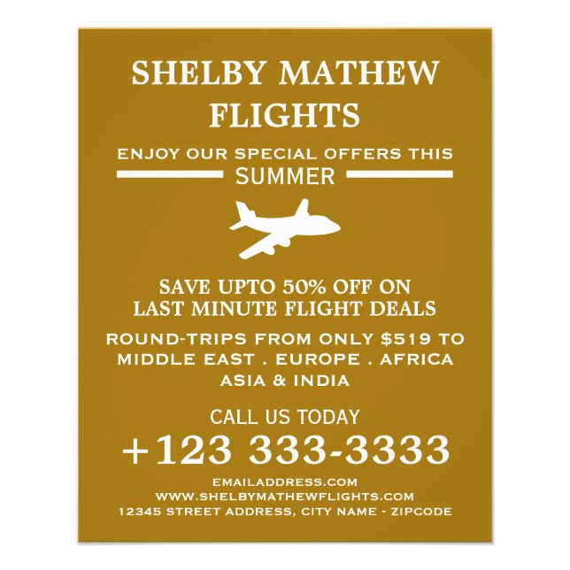 White & Gold Plane Icon, Airline Advertising Flyer (Front)