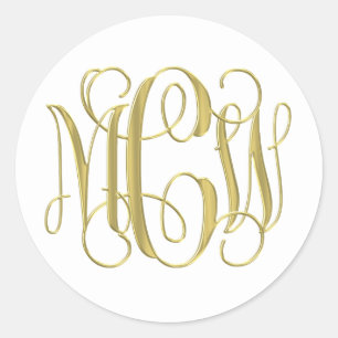 White  Gold Preppy Vine Script Monogram DIY BG Classic Round Sticker