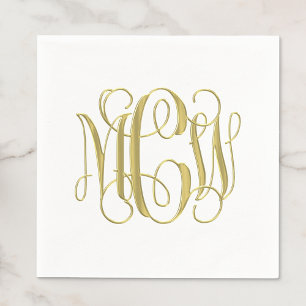 White Gold Preppy Vine Script Monogram DIY BG Napkin