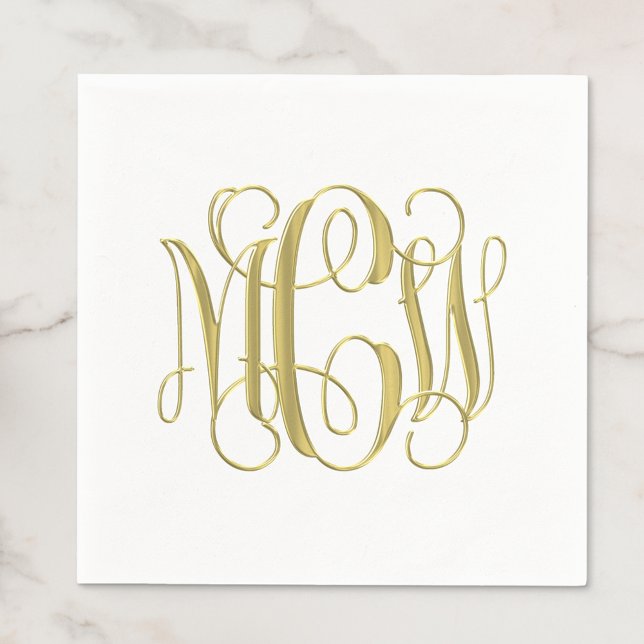 White  Gold Preppy Vine Script Monogram DIY BG Napkin (Creator Uploaded)
