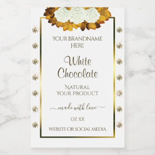 White Gold Product Label Orange Rose Leaves Jewels