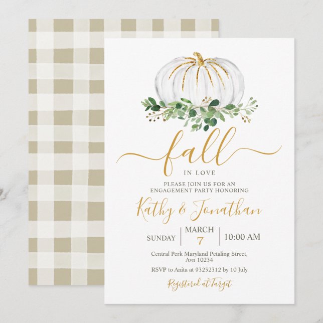 White Gold Pumpkin Engagement Party Invitation (Front/Back)