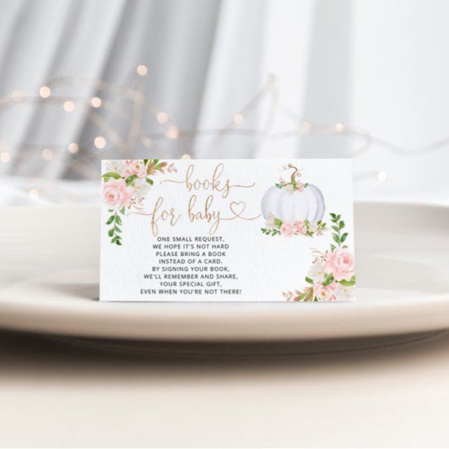 White, gold pumpkin fall books for baby ticket enclosure card (Creator Uploaded)