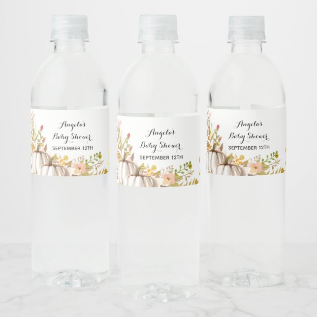 white & gold pumpkin Watercolor Water Bottle Label (Bottles)